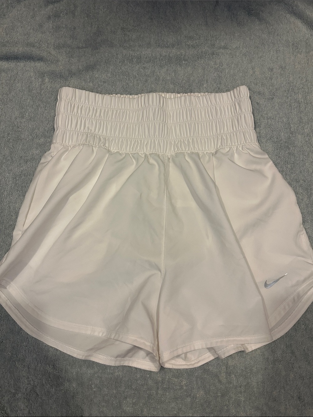 Small Nike Women's White High-Rise Smocked Waist Athletic Shorts